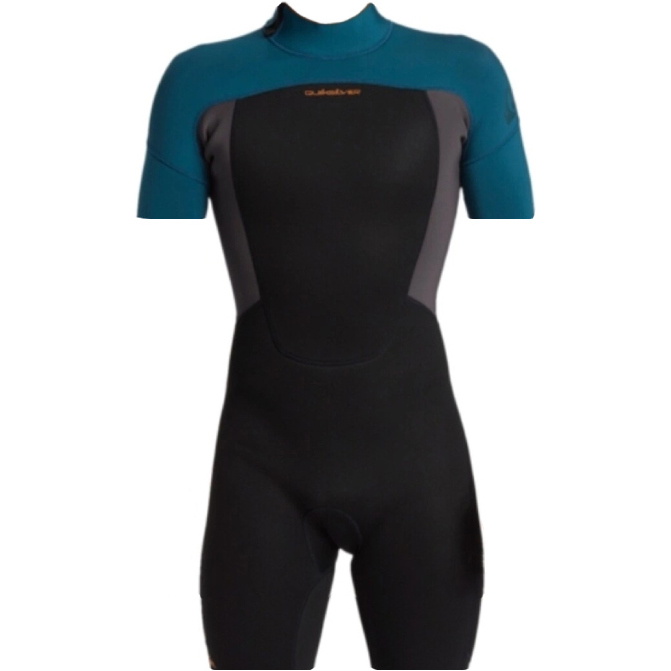 2026 Quiksilver Hommes Prologue 2/2mm Back Zip Shorty Combinaison Néoprène EQYW503038 - Midnight Turquoise